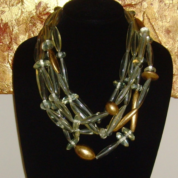 Gerda Lynggaard MONIES Clear Lucite and Gold Leaf Multi-Strand Necklace - Picture 10 of 12